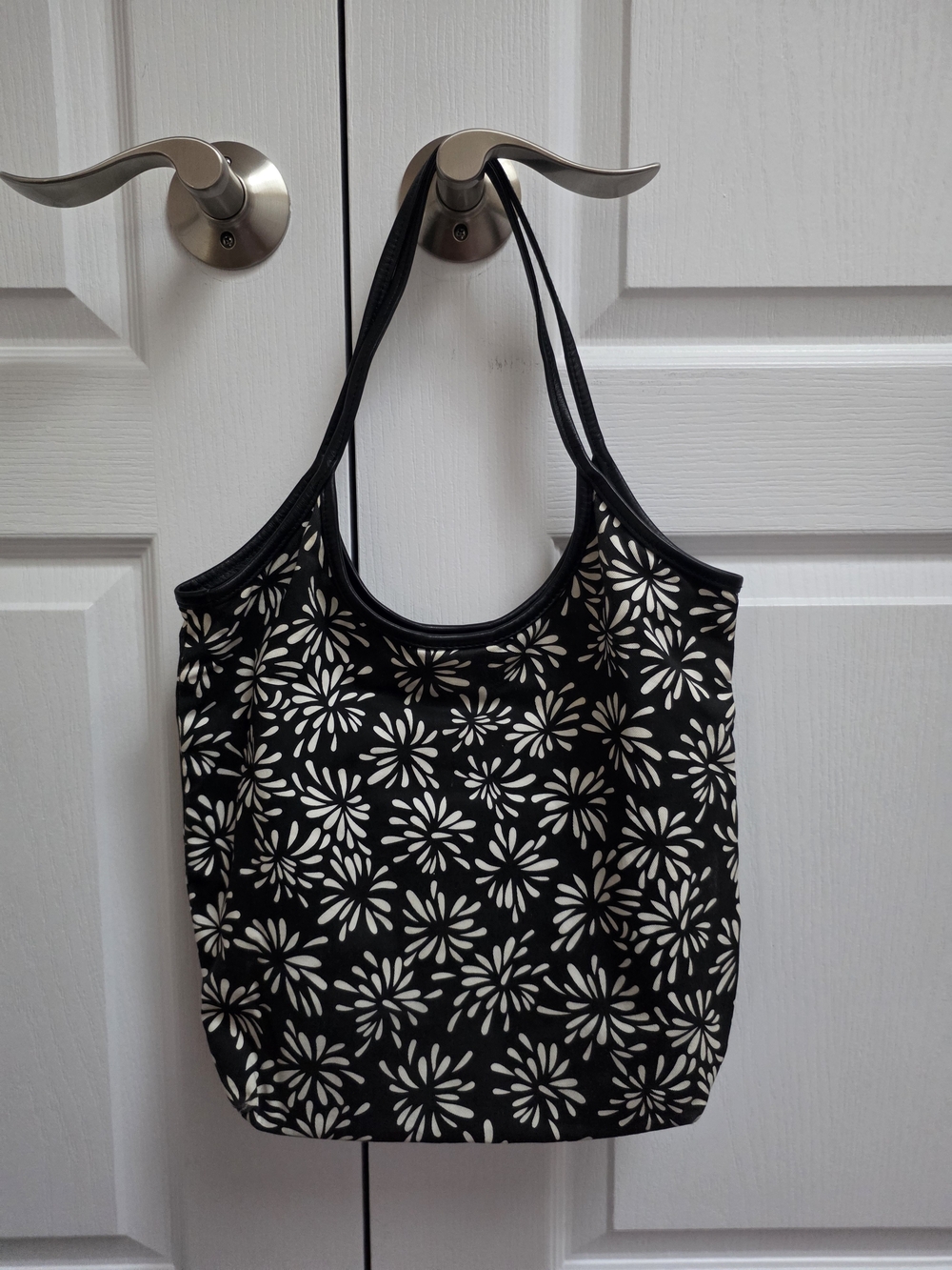 Jacob Black & White Floral Fabric Tote Bag